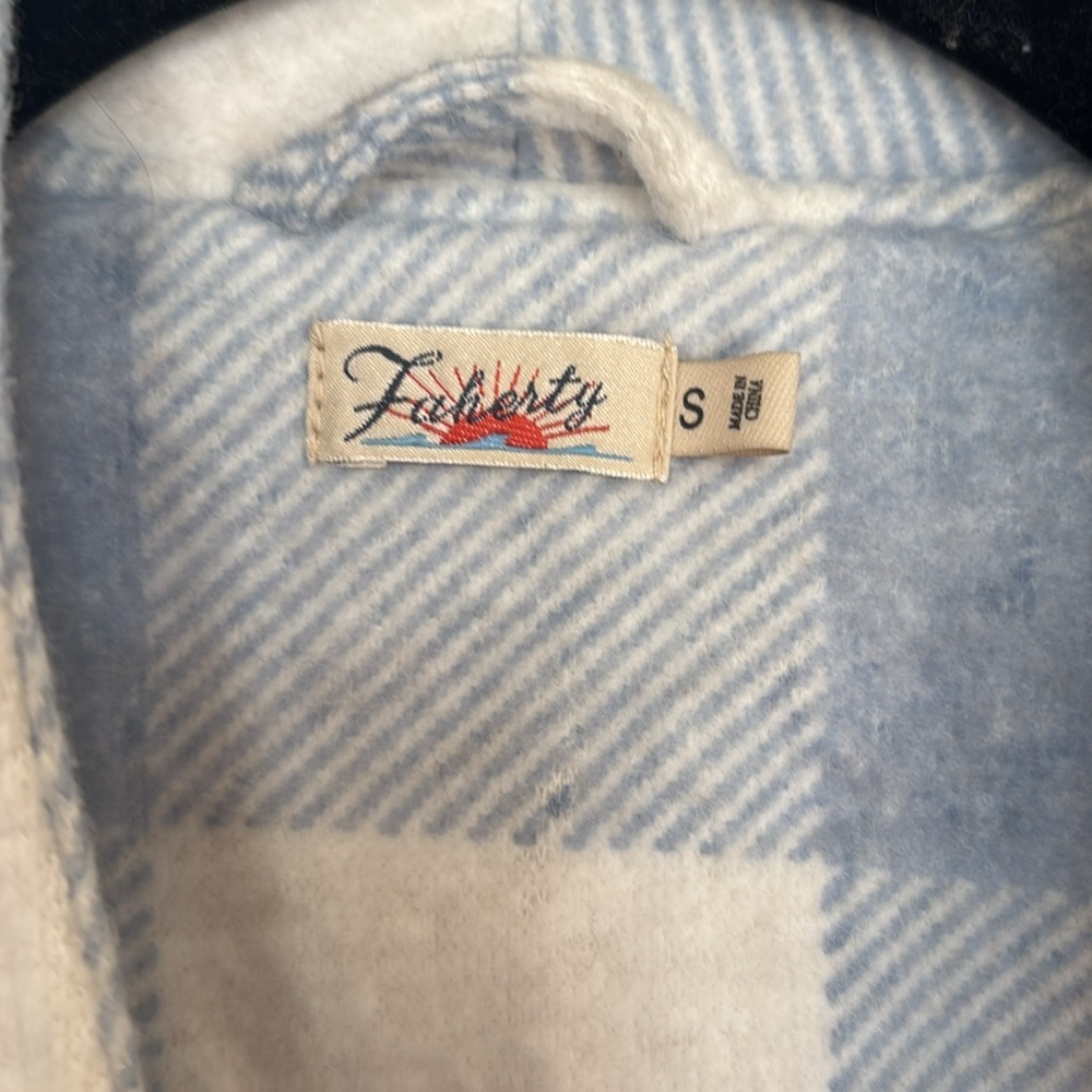 Faherty Blue Gingham Cardigan Coat - Picture 3 of 8
